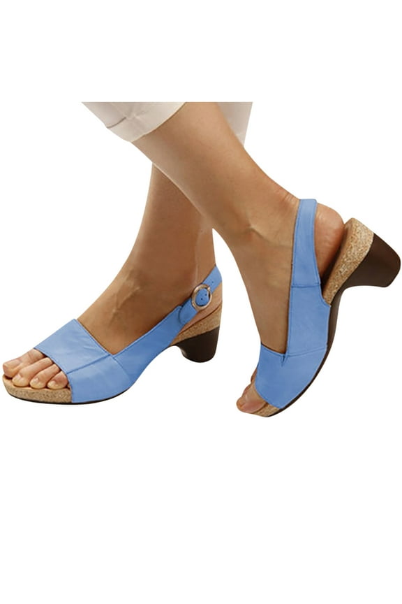 Comfortable Elegant Low Chunky Heel Shoes Women Summer Thick Heel Sandals Pumps Ankle Buckle Open Toe Casual Shoes