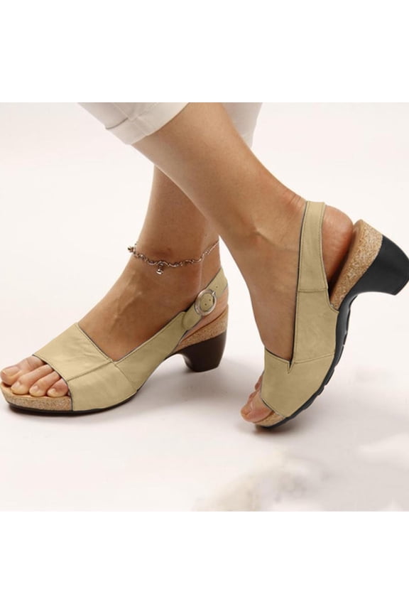 Comfortable Elegant Low Chunky Heel Shoes Women Summer Thick Heel Sandals Pumps Buckle Open Toe Casual Shoes Light Blue qILAKOG Size 9.5