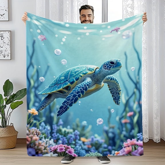 Comfortable And Elegant Throw Blanket Featuring a Sea Turtle Design Soft Adaptable And Easy to Carry for Use on a Sofa Couch at The Office Or While Traveling an Ideal Present for Any Event