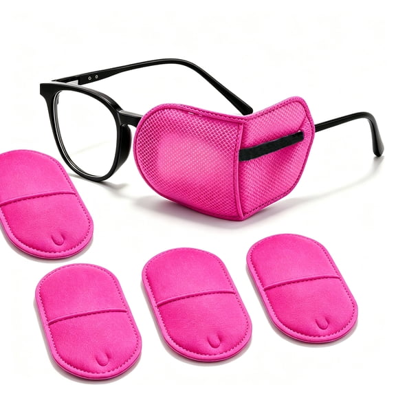 Comfortable Eye Patches, Tutuviw 4 Pcs Reusable Single Glasses Eye Patch for Left Right Eye, Soft Single Eye Patches for Boys and Girls, Pink