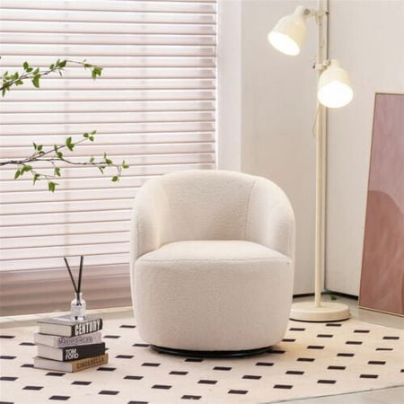Comfortable Fabric Swivel Accent Armchair Barrel Chair Metal Base Home Office