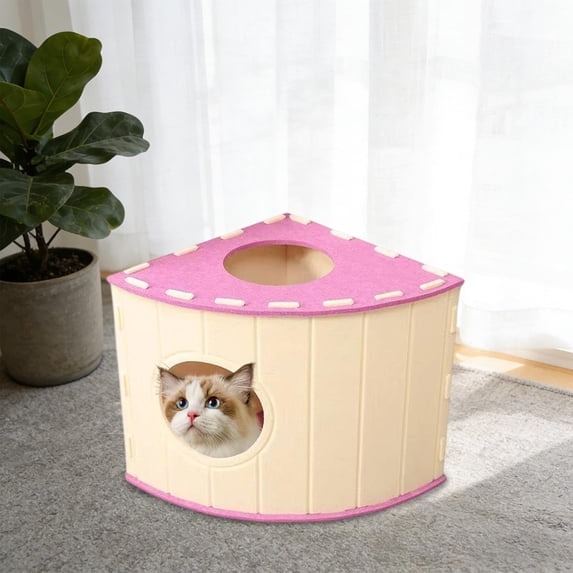 Comfortable Fan-Shaped Cats Bed Villa, Enclosed Multi-Cats Bed with Scratch-Proof Felt, Tool-Free Assembly, Space-Optimizing for Home Corners, All-Season Pet Resting Spot, Size: 23.62x15.75in