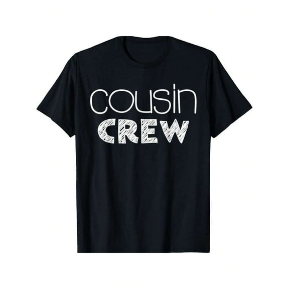 [Comfortable Fit] Cousin Crew Matching T-Shirts For Adults & Youngsters - Black Cotton Regular-Fit Tees With Bold White Lettering, Comfortable & Stylish Casual Wear For Family Gatherings
