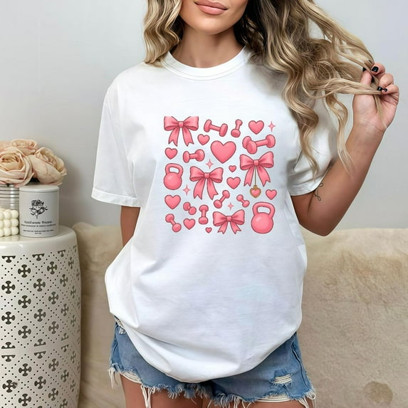 Comfortable Fitness Heart Graphic Girly Cotton Tee T Shirt Tops Short Sleeve Round Neck White S-5XL