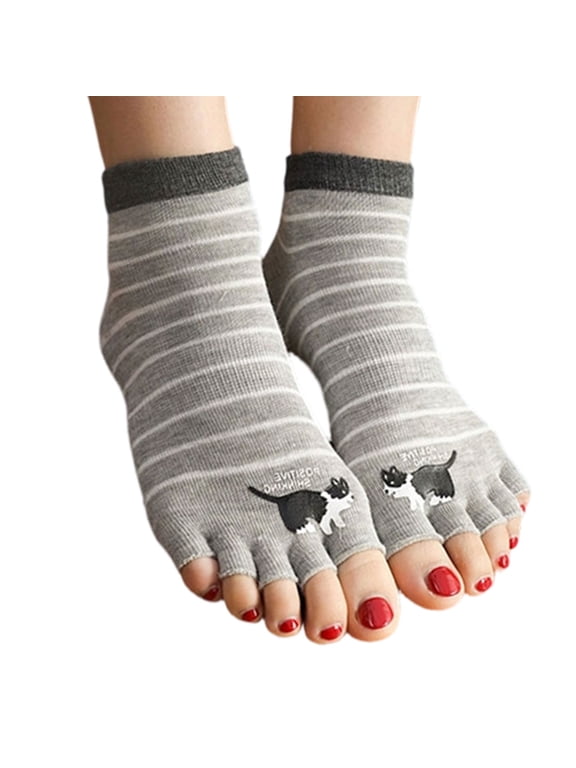 Comfortable Five Toe Separator Socks for Women with Cartoon Cats Design, Low Cut, Open Toe