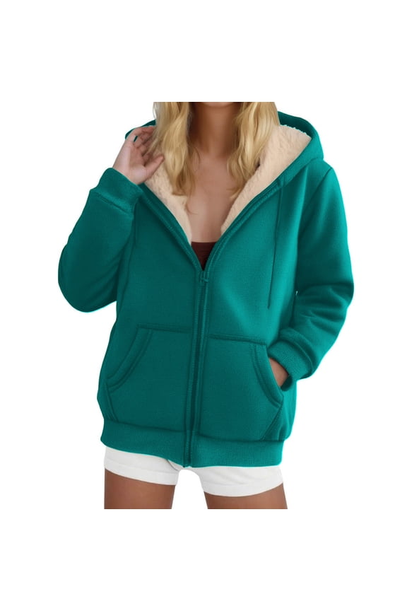 Comfortable Fleece Lined Womens Hooded Sweatshirt Winter Essential zippers Front jackets Elastic Cuffs