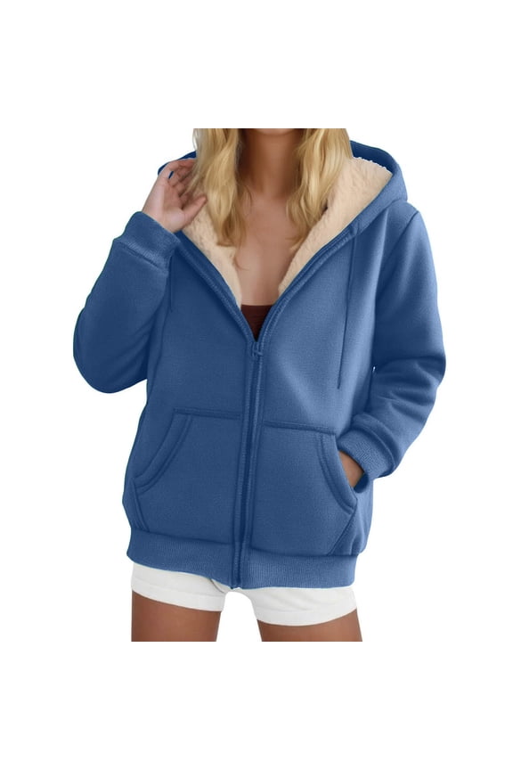 Comfortable Fleece Lined Womens Hooded Sweatshirt Winter Essential zippers Front jackets Elastic Cuffs