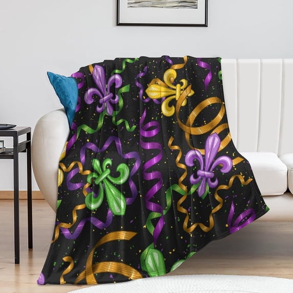 Comfortable Fleece Throw Blanket, Soft and Warm Compatible with Mardi Gras Decorations Blankets and Throws, Lightweight Cozy Fuzzy Blanket for Couch Sofa Bed, 50x40 Inches