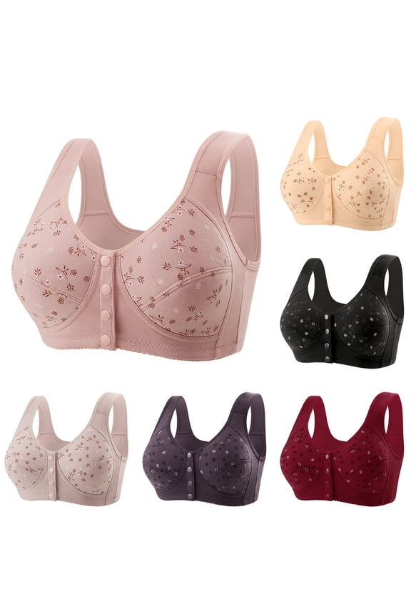 Comfortable Front Button Bra for Women with No Underwire and Adjustable Straps Showcasing Breathable Fabric in Floral Pattern Complexion 36