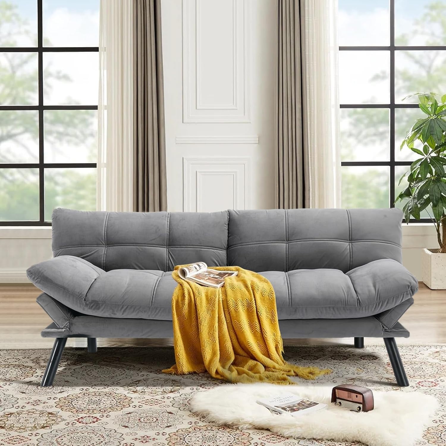 Comfortable Futon Sofa Bed, Memory Foam Loveseat, Convertible