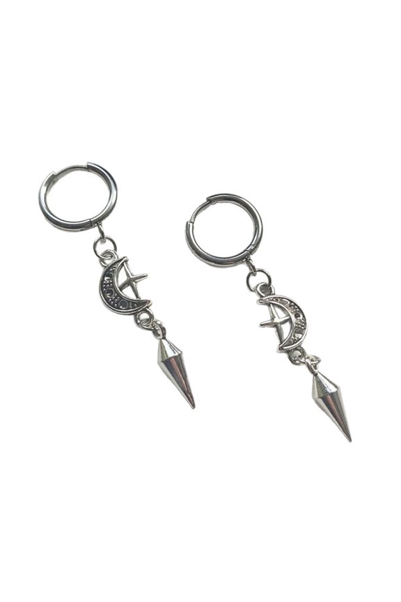 Comfortable Gothic Inspired Earrings with Spikes and Moon Star Details Alternative Fashion Accessory for Everyday Use