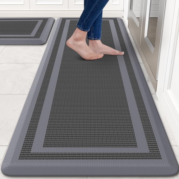 Comfortable Grey Cushioned Anti-Fatigue Kitchen Rugs Set of 2 Mats