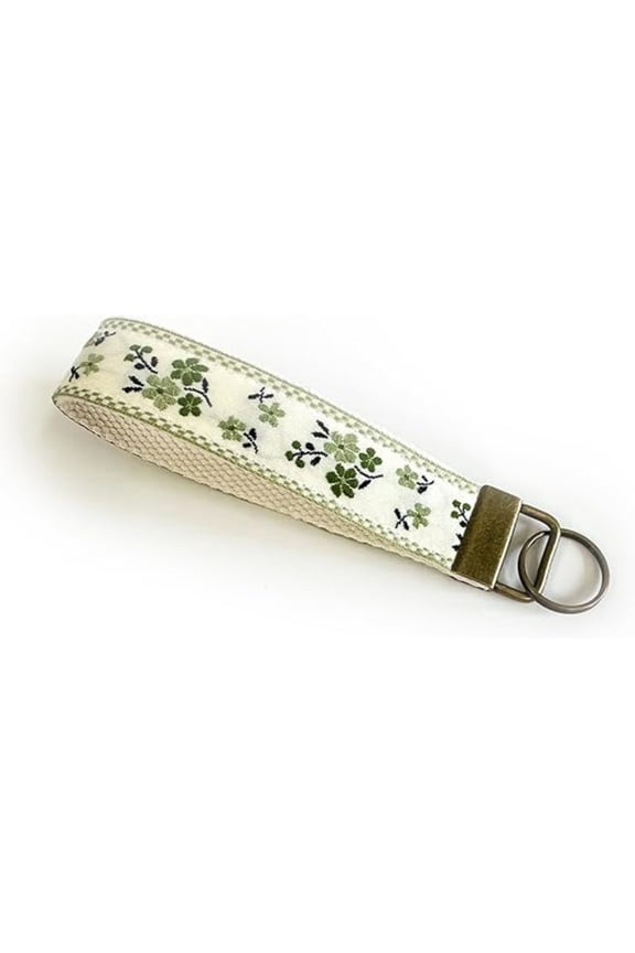 Comfortable Grip Floral Embroidered Pattern Wristlet Keychain, Cream