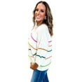thumbnail image 1 of Comfortable Half Sleeve Drop Shoulder Sweater - Stylish White Stripe Pattern | [ZhiHiMeRi] | (US 4-6)S, 1 of 12