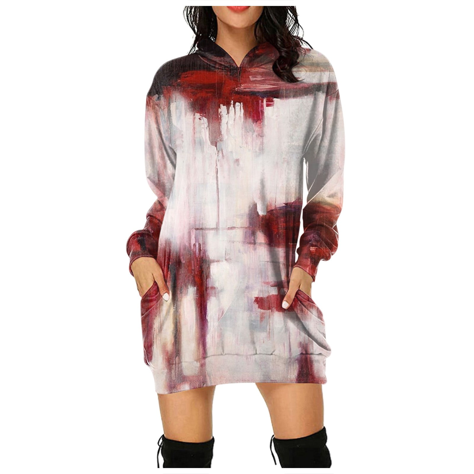 Comfortable Dress For Women Vintage Print Dress Long Sleeve Hoodies