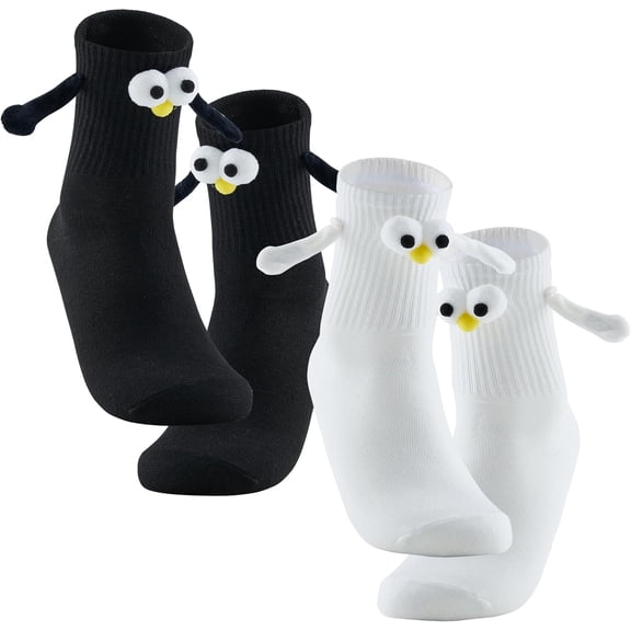 Comfortable Hand In Hand Funny Socks for Couples - Breathable Cotton Ankle Crew for Girls, Women, Boys, Men and Couple - 2 Pairs (White + Black)