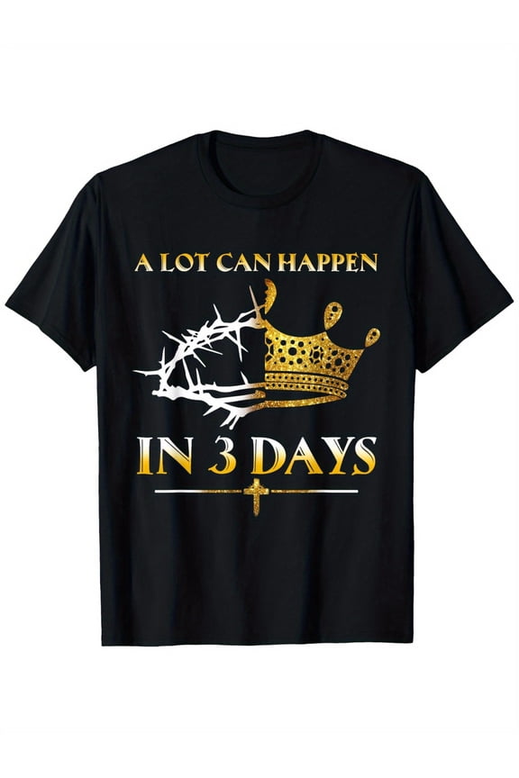 [Comfortable] He Is Risen In 3 Days Unisex Easter T-Shirt – 100% Cotton Casual Round Neck Short Sleeve Tee with Crown & Thorn Design, Black, S-XXXL