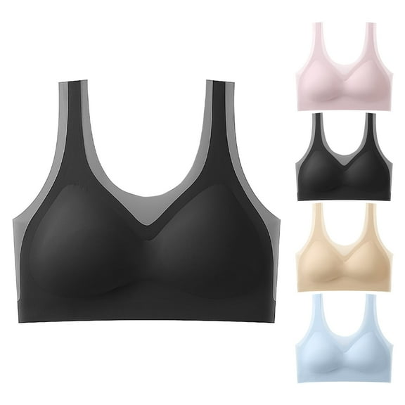 Comfortable Ice Silk Seamless Bra Plus Size Women's Thin Summer Lingerie Sexy Back Design for Daily Wear Nightwear #Beige,L