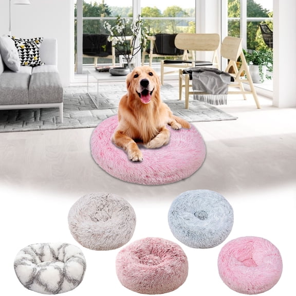 Comfortable Kennel Dogs Pet Bed, Round Raised Rim Self Warming Sleeping Litter, Super Soft Plush Burrow Cozy House, Joint Support Washable Bed for Puppies Cats Indoor Outdoor Use