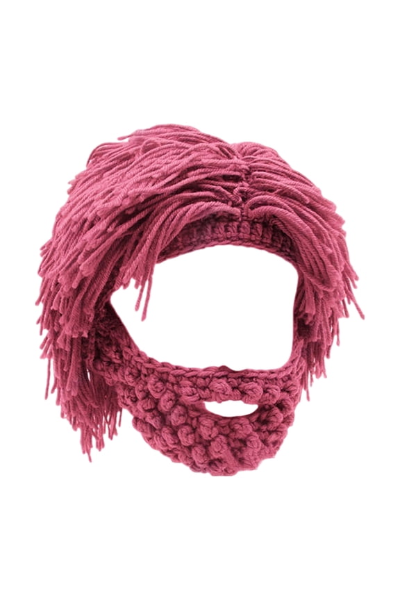 Comfortable Knit Cap Beard Tramp Design Warm Breathable Suitable Ski Parties Warm Winter Hat Men's Wigs Cap Pink One Size