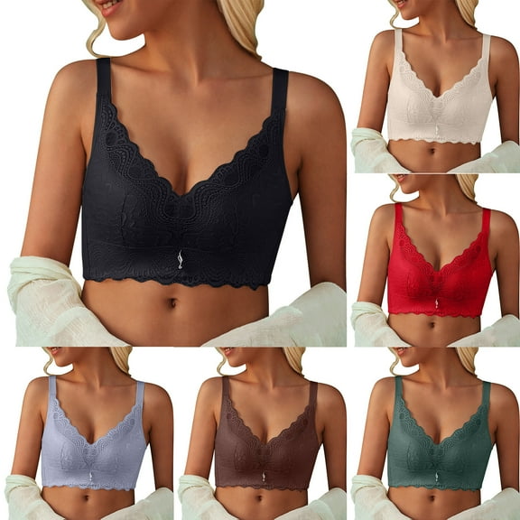 Comfortable Lace Bra No Steel Ring Sexy Adjustable Underwear Breathable Lifting Design for Everyday Wear #Beige,L