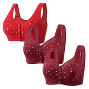 Comfortable Lace Breathable Bra Underwear No Rims for Women Plus Size Everyday Use Adjustable Fit 3PC Set #Red,XL