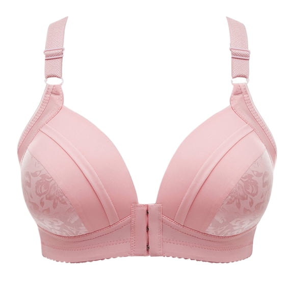 Comfortable Lace Breathable No Rim Bra Women's Plus Size Front Closure Underwear Everyday Wear #Pink,XL