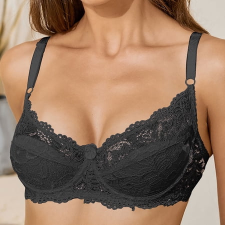 Comfortable Lace Underwire Bra With Adjustable Thin Cup For Women For Everyday Wear And Versatile Styling Options, 80B, Black