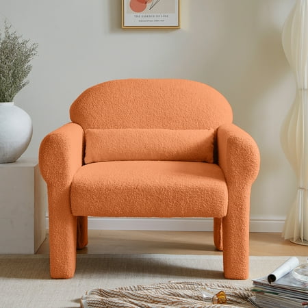 Comfortable Lambswool Boucle Chair with Matching Pillow - Beautify Living Room
