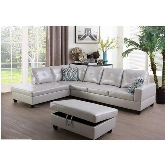 Comfortable Left Hand Facing Chaise Sectional Sofa Set, White