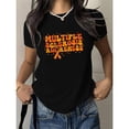 thumbnail image 1 of Comfortable Letter Awareness Graphic Ribbon Tee T Shirt Tops Short Sleeve Round Neck Black S-5XL, 1 of 5