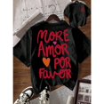 thumbnail image 1 of Women's Letter Print Graphic Tee T Shirt Top for Summer Short Sleeve Round Neck Black S-5XL, 1 of 5