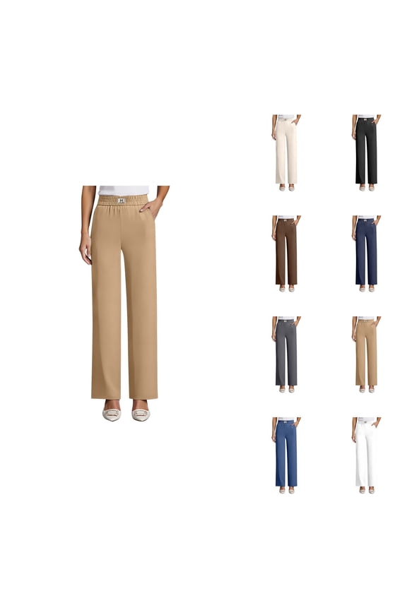 Comfortable Loose Fit Casual Straight Leg Trousers for Everyday Wear and Relaxation – High Rise Pull-On Stretch Pants for Senior Women Over 50