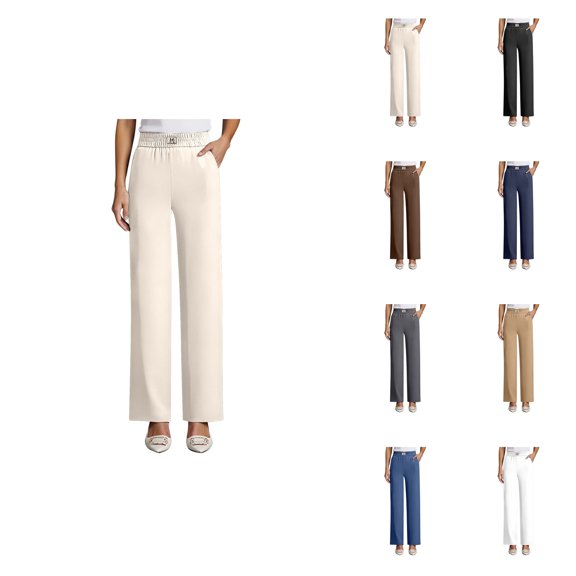 Comfortable Loose Fit Casual Straight Leg Trousers for Everyday Wear and Relaxation – High Rise Pull-On Stretch Pants for Senior Women Over 50