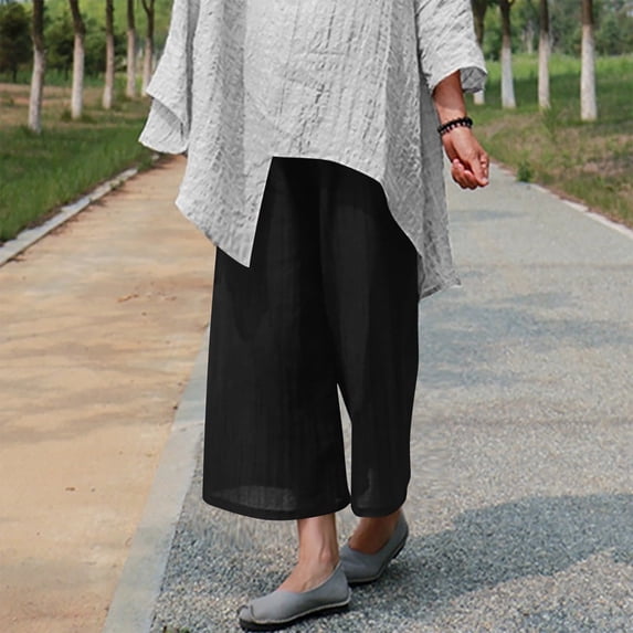 Comfortable Lounge Pants for Women - Women's Ladies' Solid Color Elastic Waist Cotton and Linen Big Casual Pants Black 5Xl