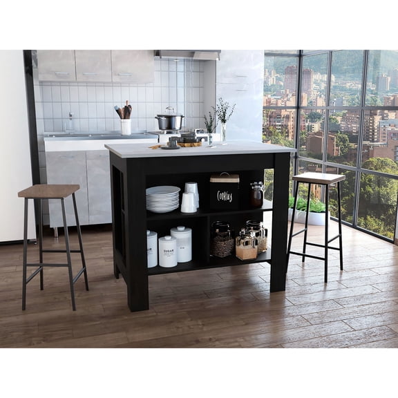 Comfortable Meal - Prepping Space - Kitchen Table with Wide Surface and Storage Shelves