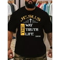 thumbnail image 1 of Comfortable] Men's Plus Size Casual Graphic Tee - "Jesus The Way The Truth The Life" Print, Stretchy Short Sleeve Crew Neck T-Shirt, Lightweight Polyester Blend for Spring/Summer/Fall, 1 of 1