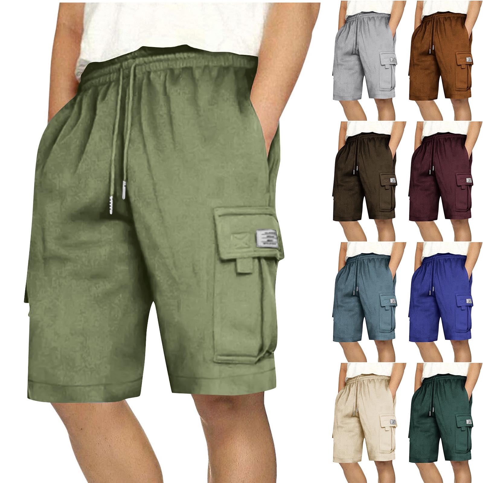Comfortable Men's Shorts Cargo Short Casual Solid Pants with Drawstring ...