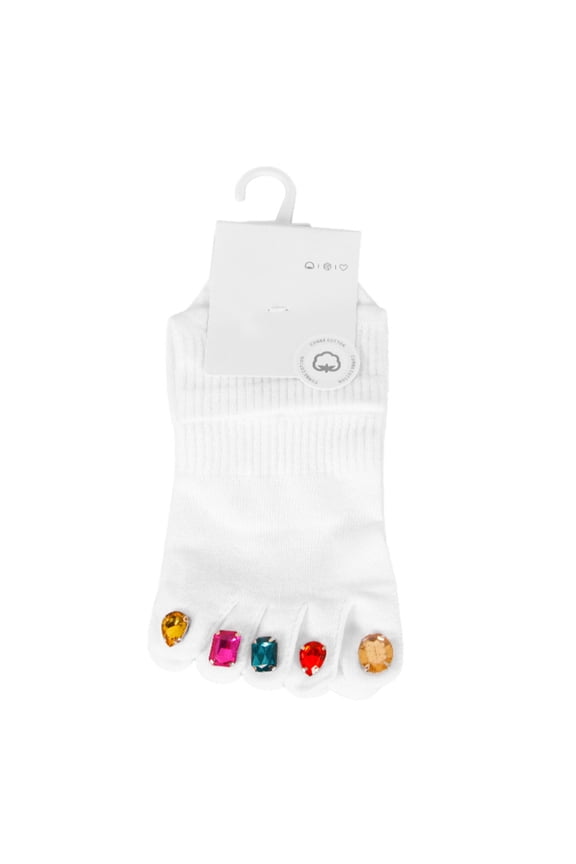 Comfortable Mid-Tube Five Finger Socks Female Toe Socks Socks with Rhinestone Separate Toes Breathable Socks