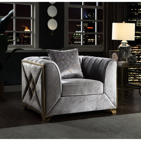 Comfortable Modern Chair In Silver, Velvet Upholstery, Solid Wood Frame Stylish Silver With Velvet, Sitting, Construction