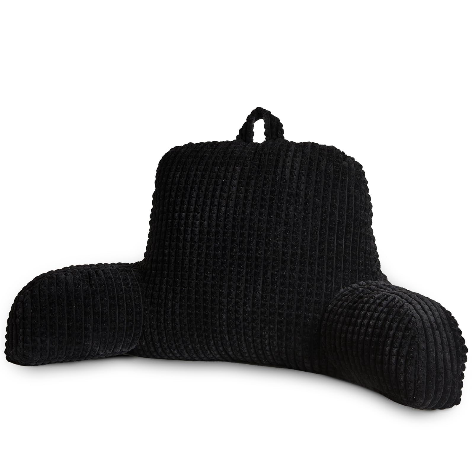 Comfortable Night Reading Pillow Bed Wedge Large Backrest with Arms for Sitting Up in Bed or Couch, Support Cushion for Lounging, Waffle Texture, Dark Grey