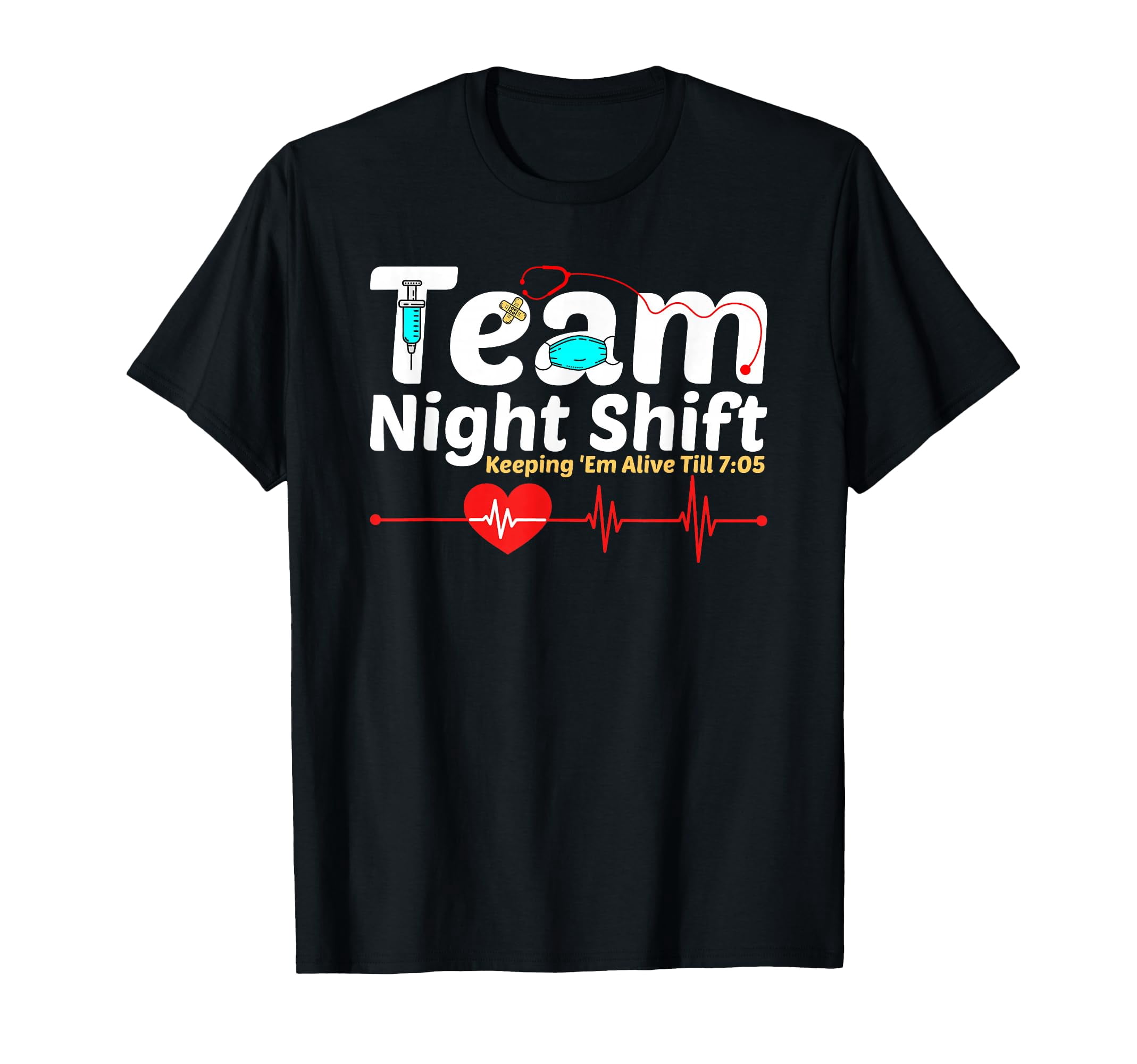 Comfortable Night Shift Nurse Life T-Shirt with Heartbeat Design for ...