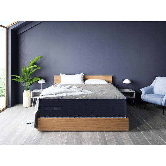 Comfortable Night's Sleep Mattress - Ensures A Rejuvenating Rest Super Full Size Gel Foam With Cooling Technology. Improved Surface Contouring Support. Reduced Motion Transfer. Navy Blue. 99lb