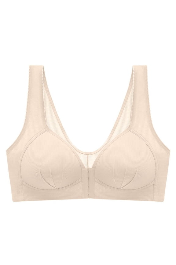 Comfortable No Steel Ring Bra for Women, Breathable Front Closure Underwear, Soft Gathering Design, Perfect for Casual and Sleep Wear #Beige,M