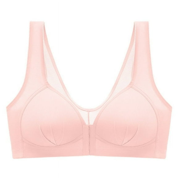 Comfortable No Steel Ring Bra for Women, Breathable Front Closure Underwear, Soft Gathering Design, Perfect for Casual and Sleep Wear #Pink,M