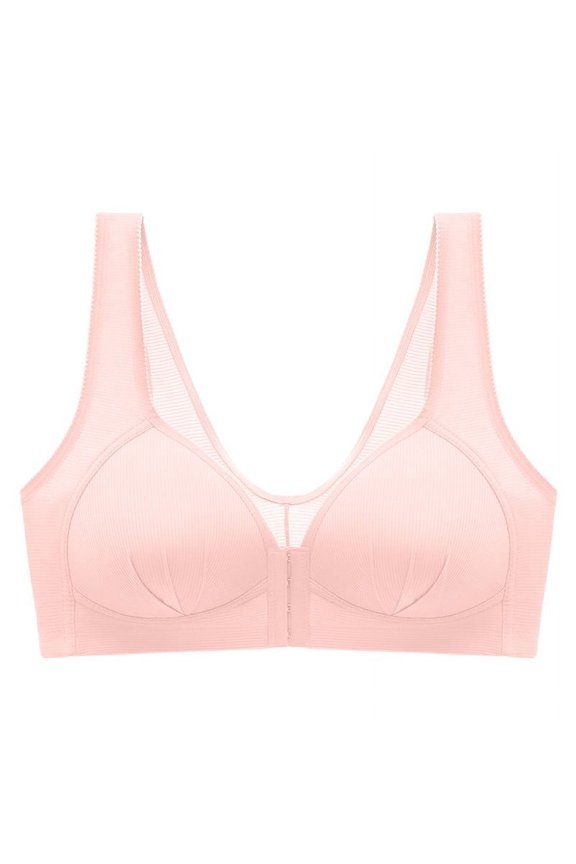 Comfortable No Steel Ring Bra for Women, Breathable Front Closure Underwear, Soft Gathering Design, Perfect for Casual and Sleep Wear #Pink,M