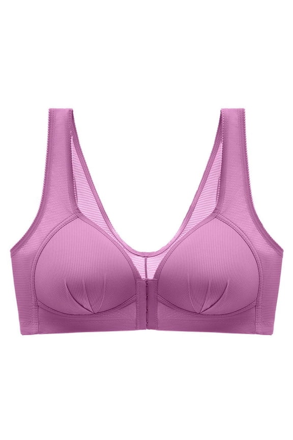 Comfortable No Steel Ring Bra for Women, Breathable Front Closure Underwear, Soft Gathering Design, Perfect for Casual and Sleep Wear #Purple,M