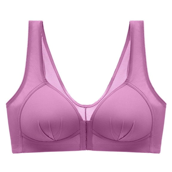 Comfortable No Steel Ring Bra for Women, Breathable Front Closure Underwear, Soft Gathering Design, Perfect for Casual and Sleep Wear #Purple,M