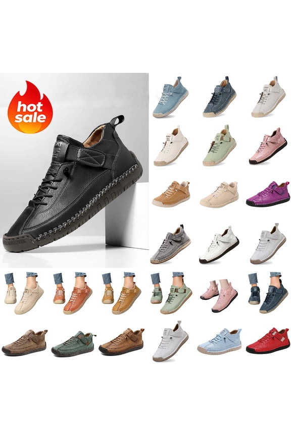 Comfortable Orthopedic Sneakers Unisex Support Handmade Leather Shoes Flat Loafers for Walking Hiking - Slip On Design with Arch Support