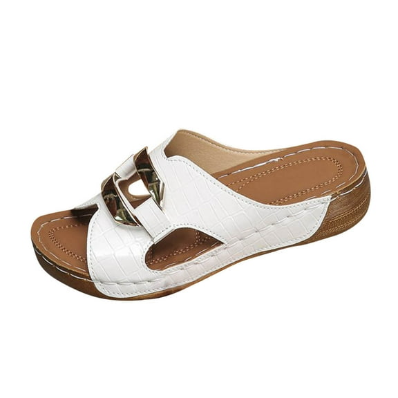 Comfortable Orthopedic Wedge Sandals for Women, Summer Solid Slip on Open Toe Women’S Trendy Casual Travel Shoes Sandals White Women Sandal